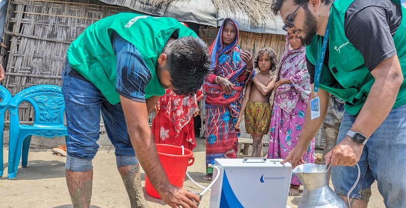 Footstep members show how the Dreamwater filter functions.