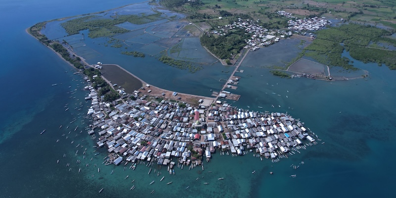 Aerial view of Labuhan Bajo and silvofishery in Indonesia