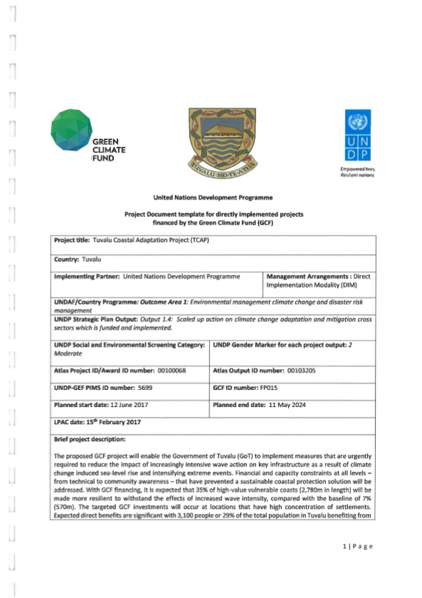 Project Document (ProDoc) | TCAP | June 2017 | UNDP Climate Change